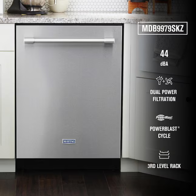 Maytag 24-in Top Control Built-in Dishwasher With Third Rack (Fingerprint Resistant Stainless Steel) 44-dBA, MDB9979SKZ/0 *JR2507, Retail: $1,049.00, FINAL PRICE: $649.99 + TAX