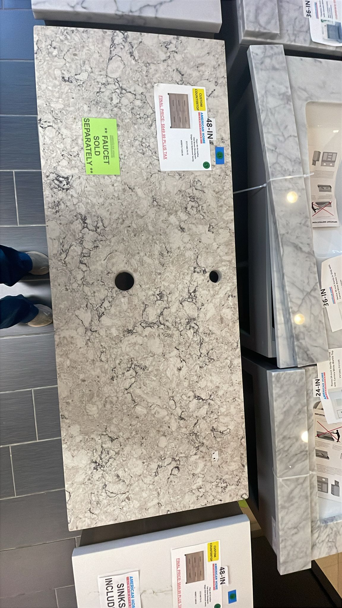 **CUSTOM TOP** Diamond NOW Piper Halifax 48-in Single Sink Bathroom Vanity with Custom Top, EC2148C70-CQTSQ, MSRP: $1,589.00, Final: $649.99, CLEARANCE: $499.99 + Tax