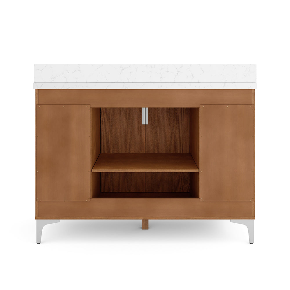 ** ASSEMBLY REQUIRED ** Summit Lane Bates 48-in Light Oak Single Sink Bathroom Vanity with White Lightly Veined Quartz Top, SL48BTV, [FB228], MSRP: $2,109.00, Final Price: $749.99 + Tax
