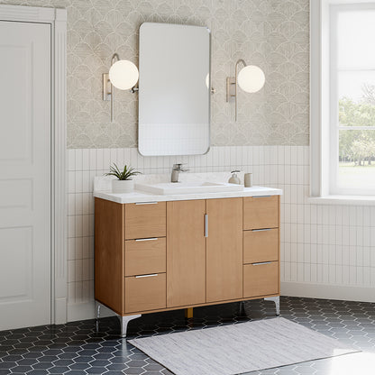 ** ASSEMBLY REQUIRED ** Summit Lane Bates 48-in Light Oak Single Sink Bathroom Vanity with White Lightly Veined Quartz Top, SL48BTV, [FB228], MSRP: $2,109.00, Final Price: $749.99 + Tax