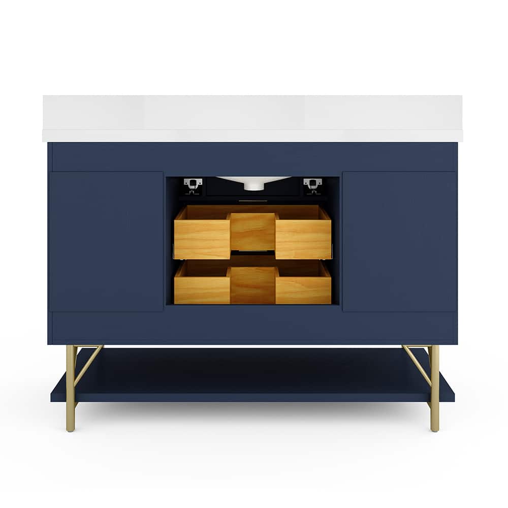 *ASSEMBLY REQUIRED* Summit Lane Calletano 48-in Navy Blue Undermount Single Sink Bathroom Vanity with White Quartz Top, SL48CTV, [FB233], MSRP: $3,799.00, Final Price: $749.99 + Tax
