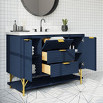 *ASSEMBLY REQUIRED* Summit Lane Calletano 48-in Navy Blue Undermount Single Sink Bathroom Vanity with White Quartz Top, SL48CTV, [FB233], MSRP: $3,799.00, Final Price: $749.99 + Tax