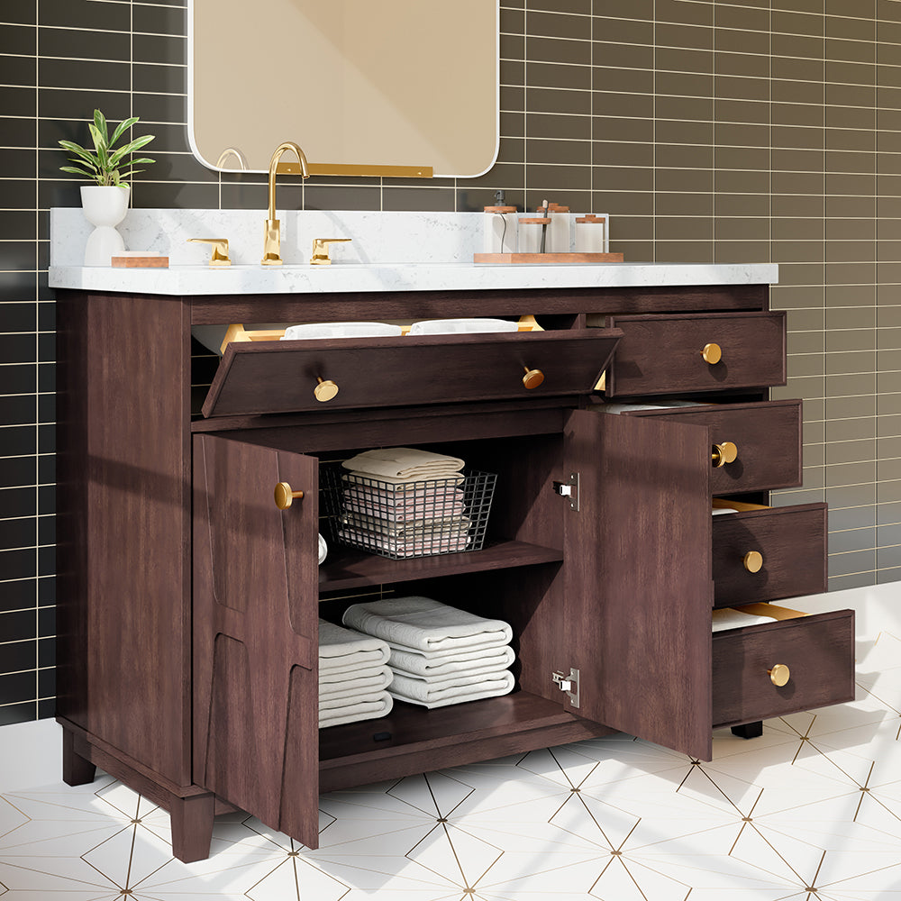 Summit Lane Flaherty 48-in Espresso Undermount Single Sink Bathroom Vanity with White Lightly Veined Quartz Top, SL48FLV, [FB241], MSRP: $2,099.00, Final Price: $749.99 + Tax