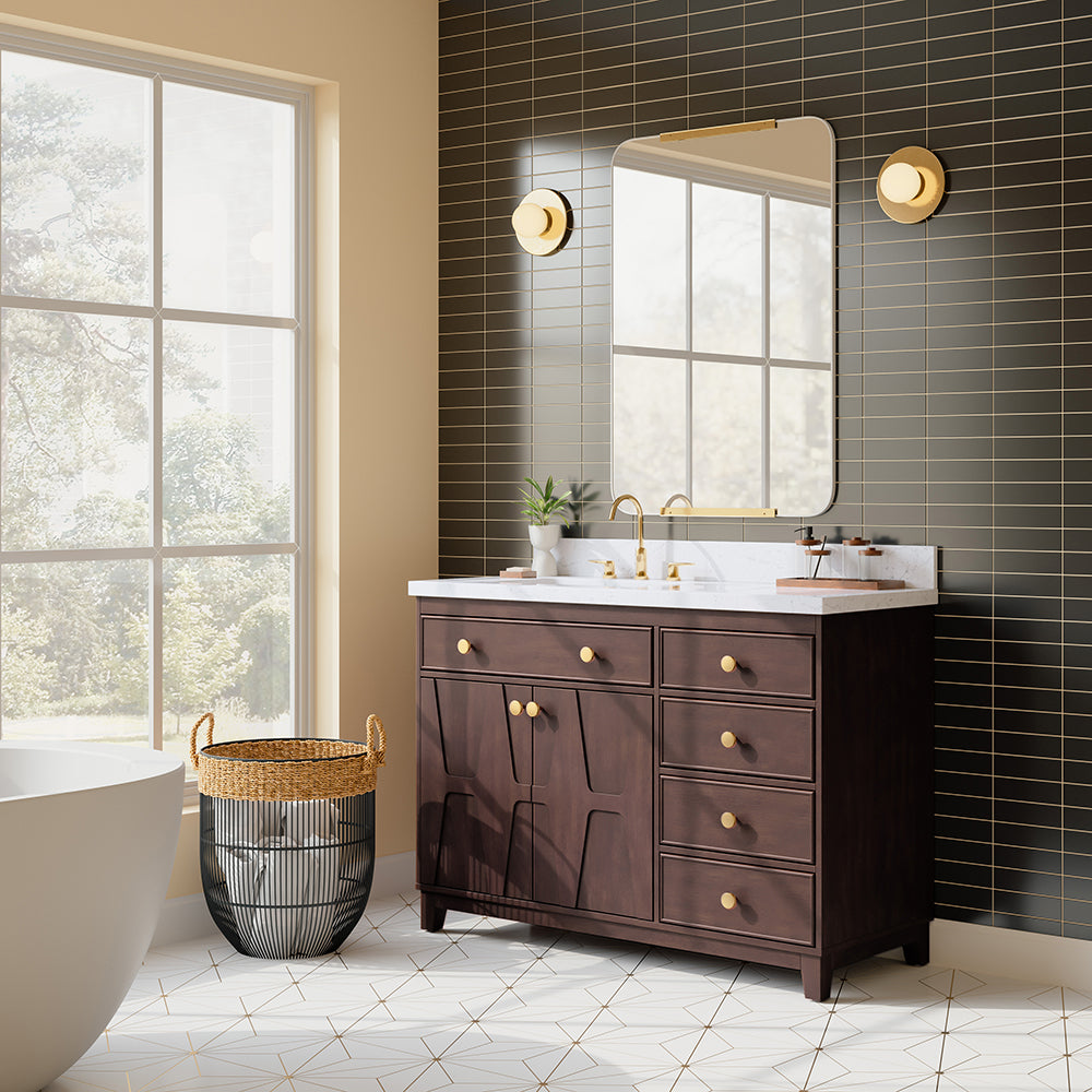 Summit Lane Flaherty 48-in Espresso Undermount Single Sink Bathroom Vanity with White Lightly Veined Quartz Top, SL48FLV, [FB241], MSRP: $2,099.00, Final Price: $749.99 + Tax
