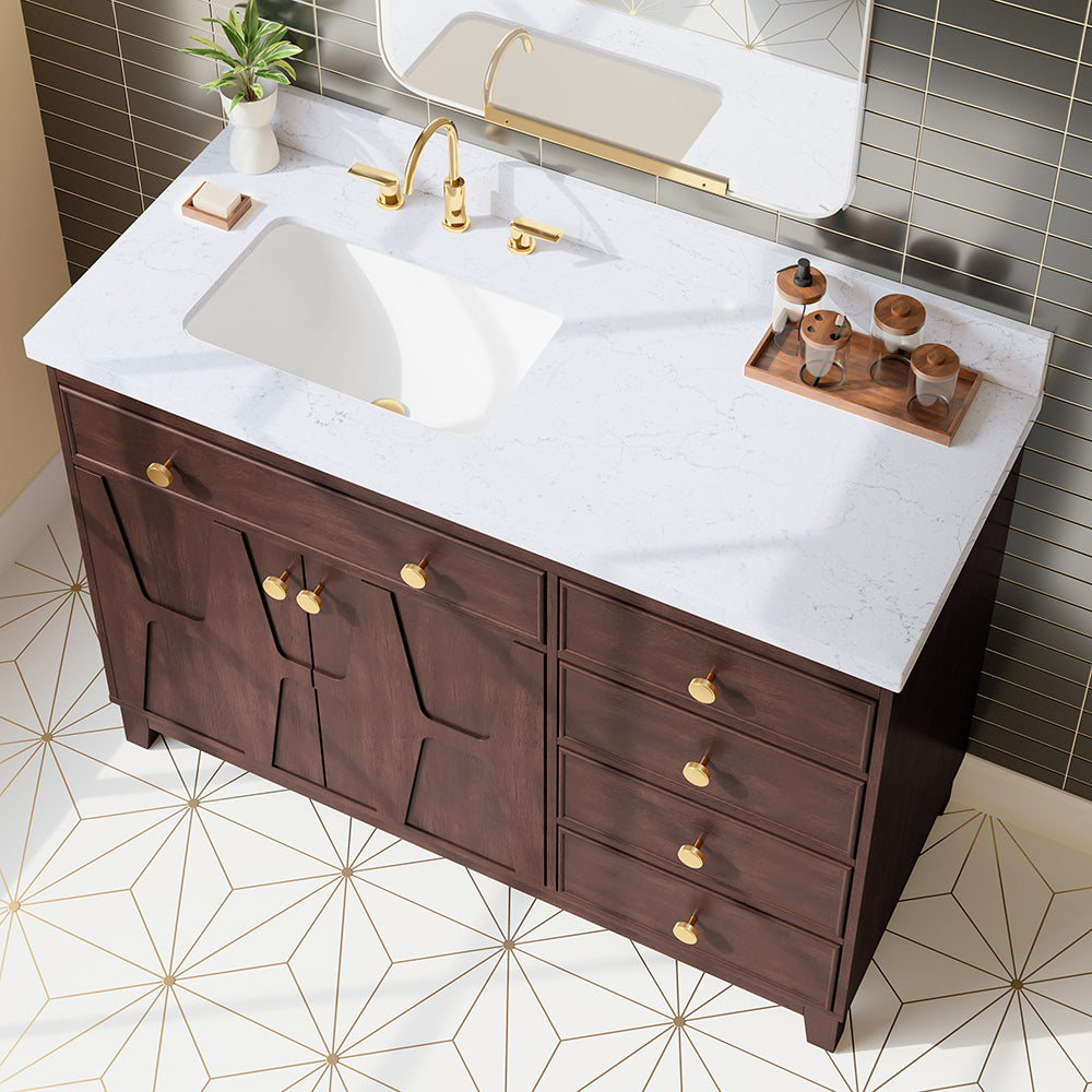 Summit Lane Flaherty 48-in Espresso Undermount Single Sink Bathroom Vanity with White Lightly Veined Quartz Top, SL48FLV, [FB241], MSRP: $2,099.00, Final Price: $749.99 + Tax