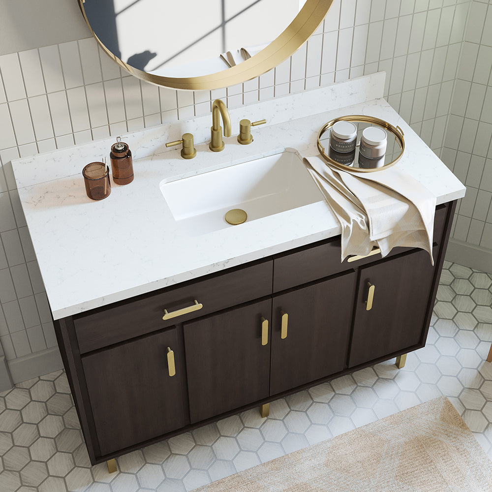 Summit Lane Fletcher 48-in Charcoal Undermount Single Sink Bathroom Vanity with White Lightly Veined Quartz Top, SL48FCV, [FB243], MSRP: $2,409.00, Final Price: $749.99 + Tax