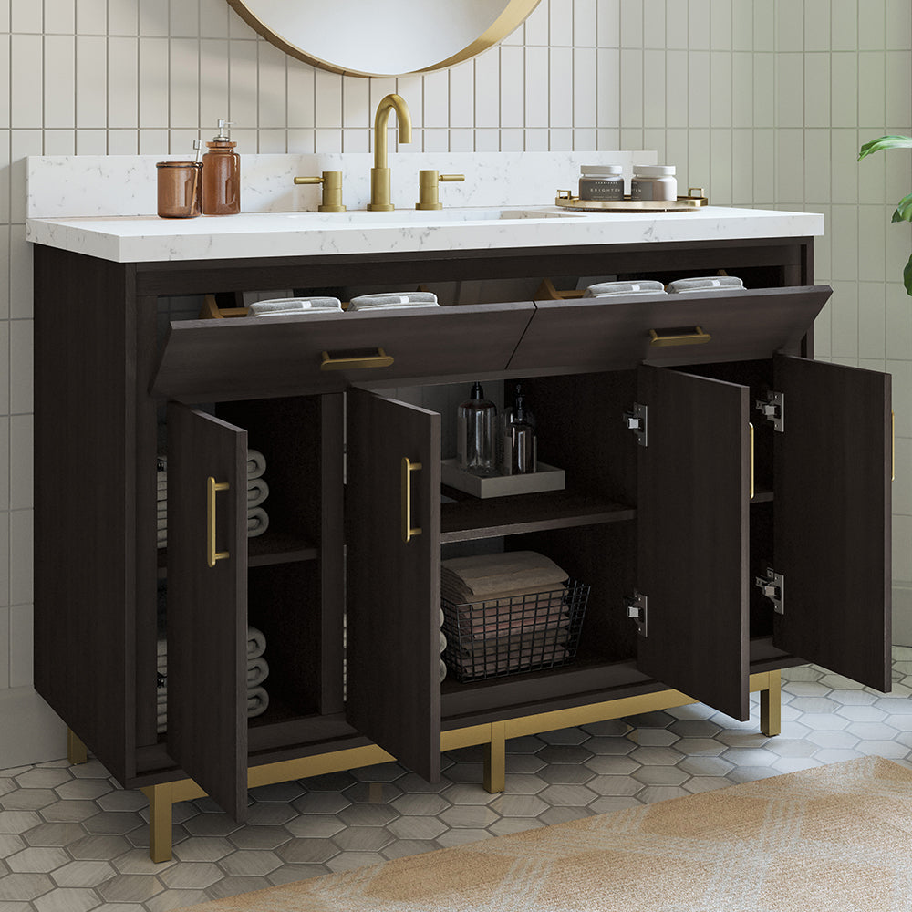 Summit Lane Fletcher 48-in Charcoal Undermount Single Sink Bathroom Vanity with White Lightly Veined Quartz Top, SL48FCV, [FB243], MSRP: $2,409.00, Final Price: $749.99 + Tax