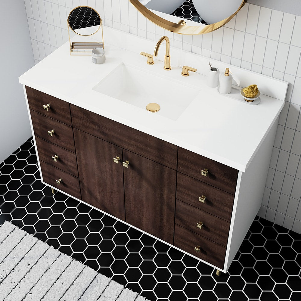 Summit Lane Larue 48-in Bright White/Cherry Undermount Single Sink Bathroom Vanity with White Quartz Top, SL48LRV, [FB247], MSRP: $2,199.00, Final Price: $749.99 + Tax