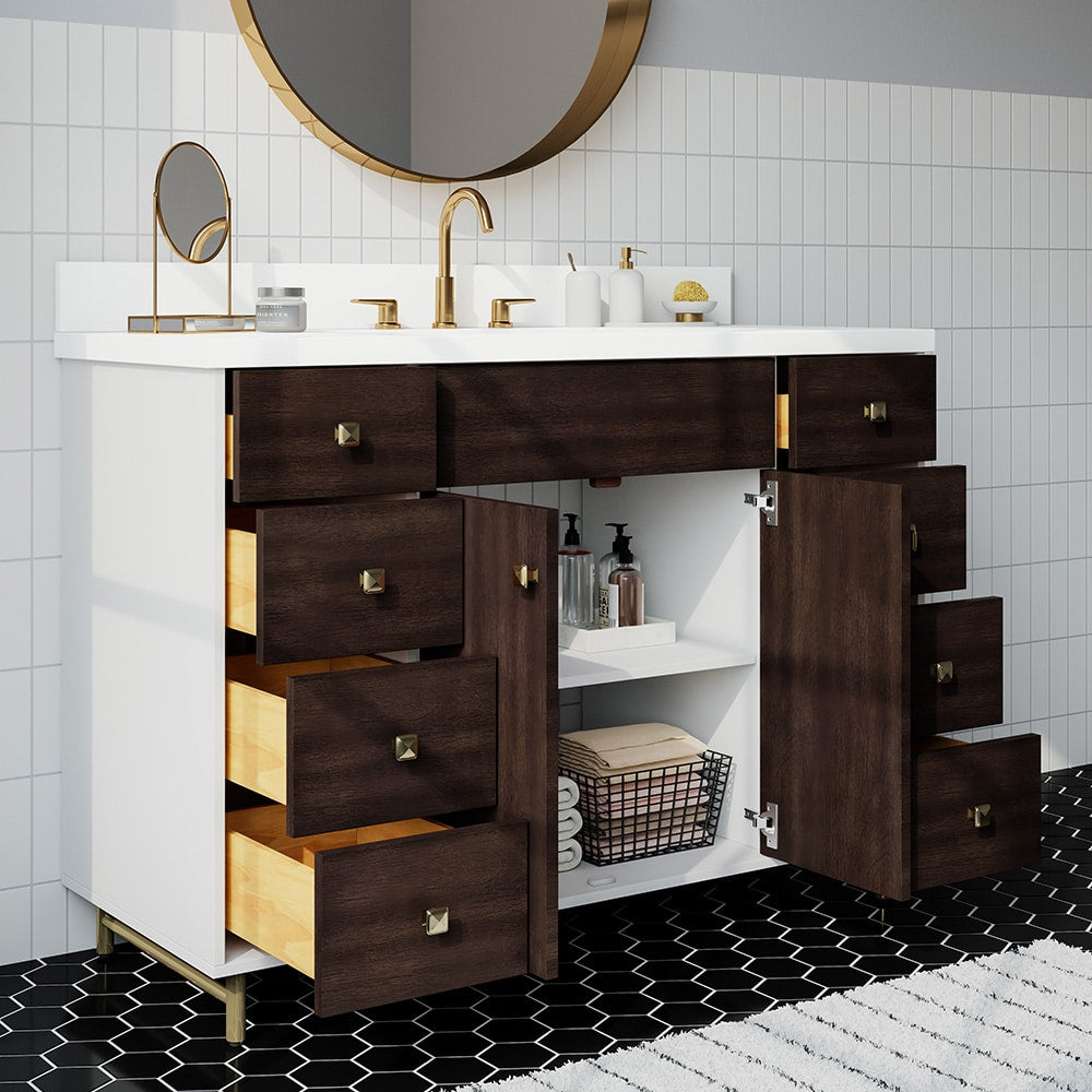 Summit Lane Larue 48-in Bright White/Cherry Undermount Single Sink Bathroom Vanity with White Quartz Top, SL48LRV, [FB247], MSRP: $2,199.00, Final Price: $749.99 + Tax