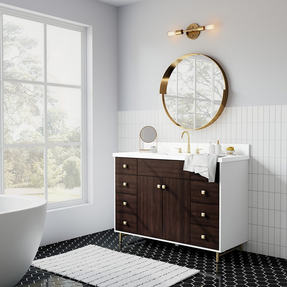 Summit Lane Larue 48-in Bright White/Cherry Undermount Single Sink Bathroom Vanity with White Quartz Top, SL48LRV, [FB247], MSRP: $2,199.00, Final Price: $749.99 + Tax