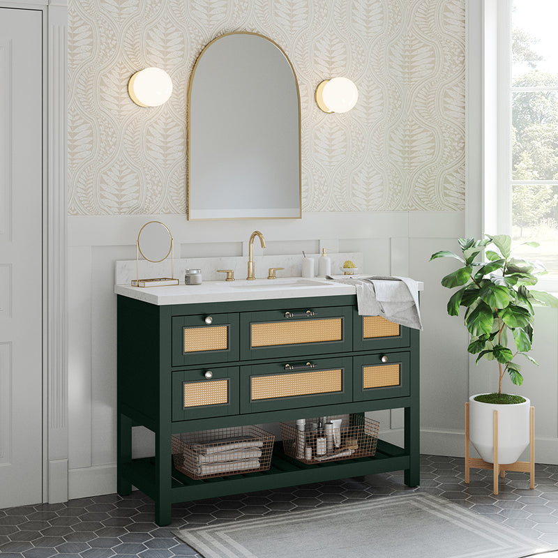 Summit Lane Thurston 48-in Green Undermount Single Sink Bathroom Vanity with White Lightly Veined Quartz Top, SL48TTV, [FB251], MSRP: $2,099.00, Final Price: $749.99 + Tax