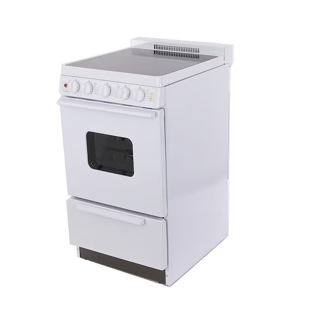 Premier 20-in Glass Top 4 burners 2.4-cu ft Freestanding Electric Range with WipeClean Coating (White on White), EAS2X0OP/01 *JR2506, Retail: $955.00, FINAL PRICE: $599.99 + TAX