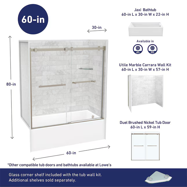 MAAX Utile 60-in L x 30-in W x 60-in H Marble Carrara 3-Piece Direct to Stud Bathtub Back Wall Panel, 103424-307-508-800  #805771 *JR2509, Retail: $2,040.00, FINAL PRICE: $799.99 + TAX