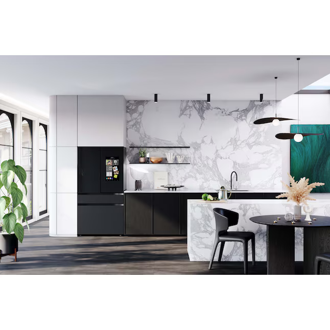 Samsung Bespoke 29.8-cu ft Smart French Door Refrigerator with Dual Ice Maker and Water Dispenser and Door within Door with Family Hub in Charcoal Glass, RF30BB6900AC