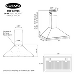 Cosmo 36-in Ductless 380-CFM Stainless Steel Wall-Mounted Range Hood with Charcoal Filter, COS-63190S *JR2508, Retail: $, FINAL PRICE: $139.99 + TAX