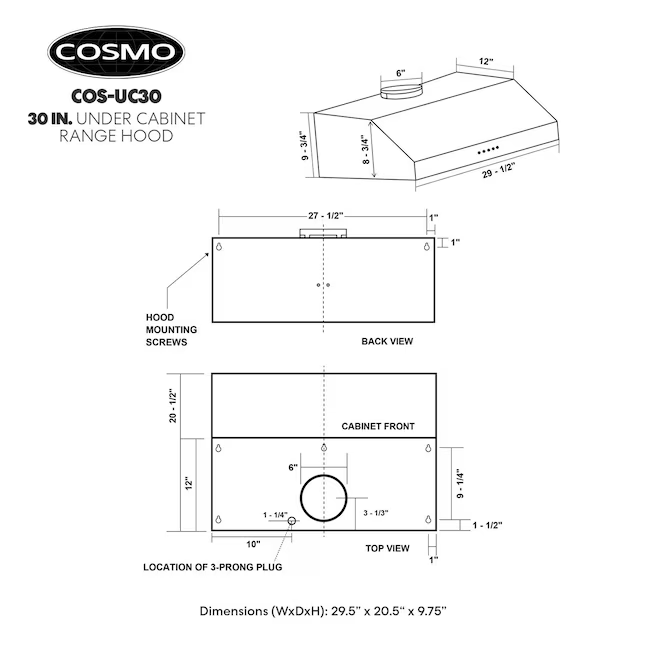 Cosmo 30-in Ducted 380-CFM Stainless Steel Under Cabinet Range Hood, UC30 *JR2508, Retail: $, FINAL PRICE: $149.99 + TAX