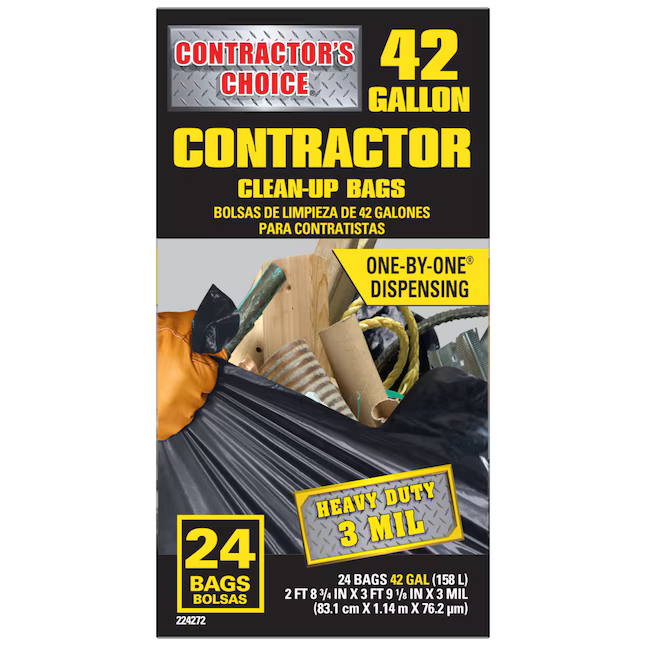 Contractor's Choice Contractor 42-Gallon Scent Free Black Outdoor Plastic Construction Flap Tie Trash Bag 24 -Count, LW42WC024B  #224272 *JR2509, Retail: $19.78, FINAL PRICE: $11.99 + TAX