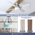 Prominence Home Kyrra 52-in Pewter with Gray Oak/Burnt Coffee Blades LED Indoor Flush Mount Ceiling Fan with Light and Remote (4-Blade)