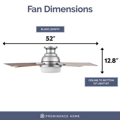 Prominence Home Kyrra 52-in Pewter with Gray Oak/Burnt Coffee Blades LED Indoor Flush Mount Ceiling Fan with Light and Remote (4-Blade)