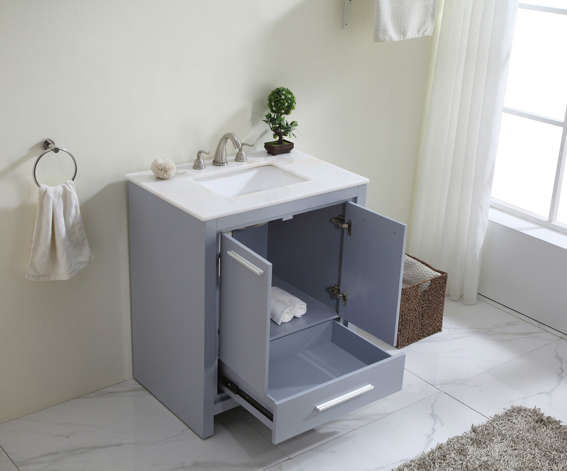 Ever Living Alpha 30-Inch Single Sink Vanity in Light Grey with a White Engineered Marble Countertop, VF-1028-VW, FINAL PRICE: $399.99 + TAX [FBM-132]