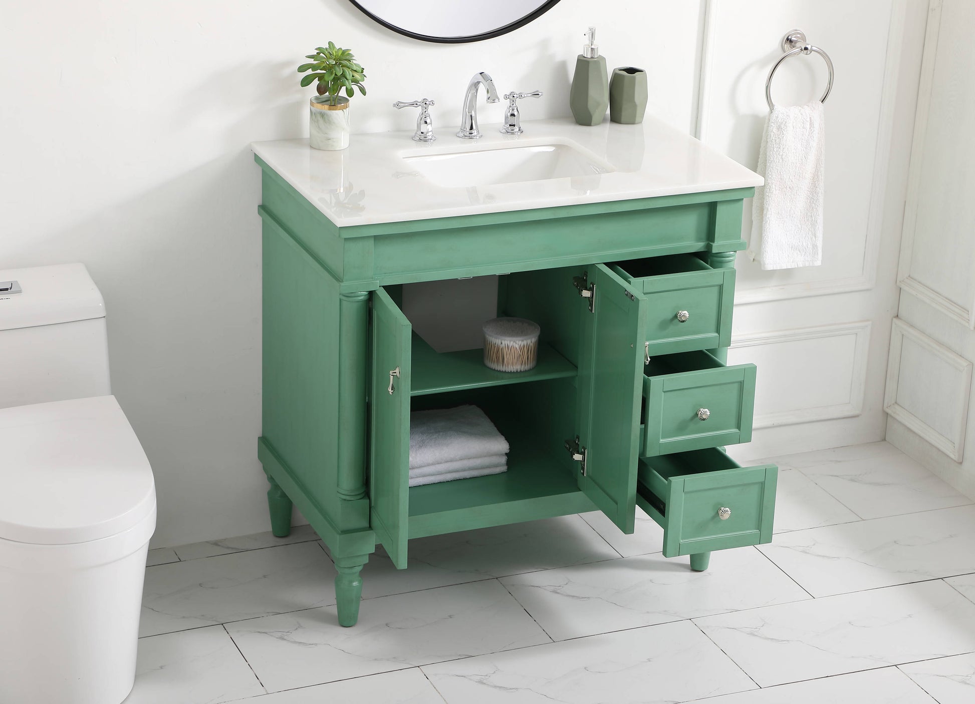 Ever Living Charlie 36-Inch Single Sink Vanity in Vintage Mint with a White And Brown Vein Marble Countertop, VF12336VM-VW, FINAL PRICE: $599.99 + TAX [FBM-134]