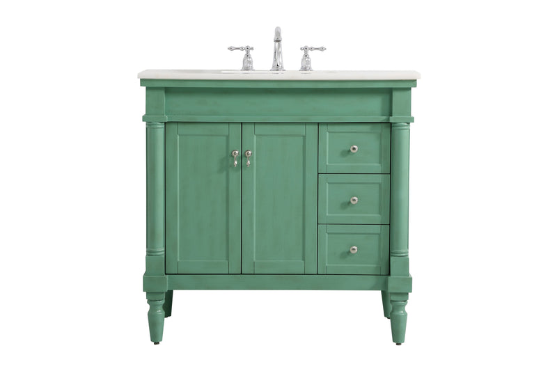 Ever Living Charlie 36-Inch Single Sink Vanity in Vintage Mint with a White And Brown Vein Marble Countertop, VF12336VM-VW, FINAL PRICE: $599.99 + TAX [FBM-134]