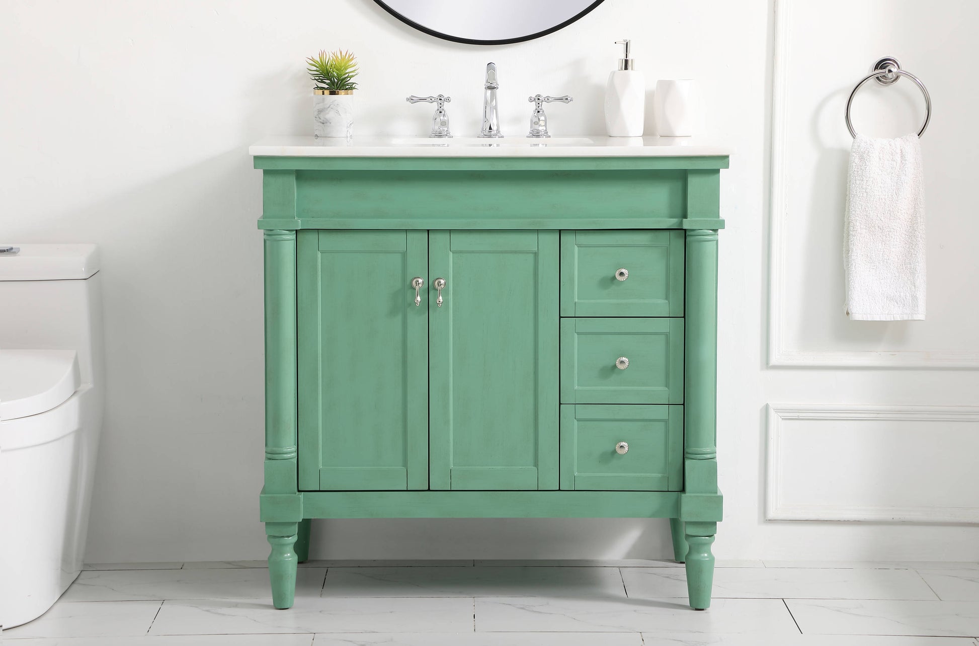 Ever Living Charlie 36-Inch Single Sink Vanity in Vintage Mint with a White And Brown Vein Marble Countertop, VF12336VM-VW, FINAL PRICE: $599.99 + TAX [FBM-134]