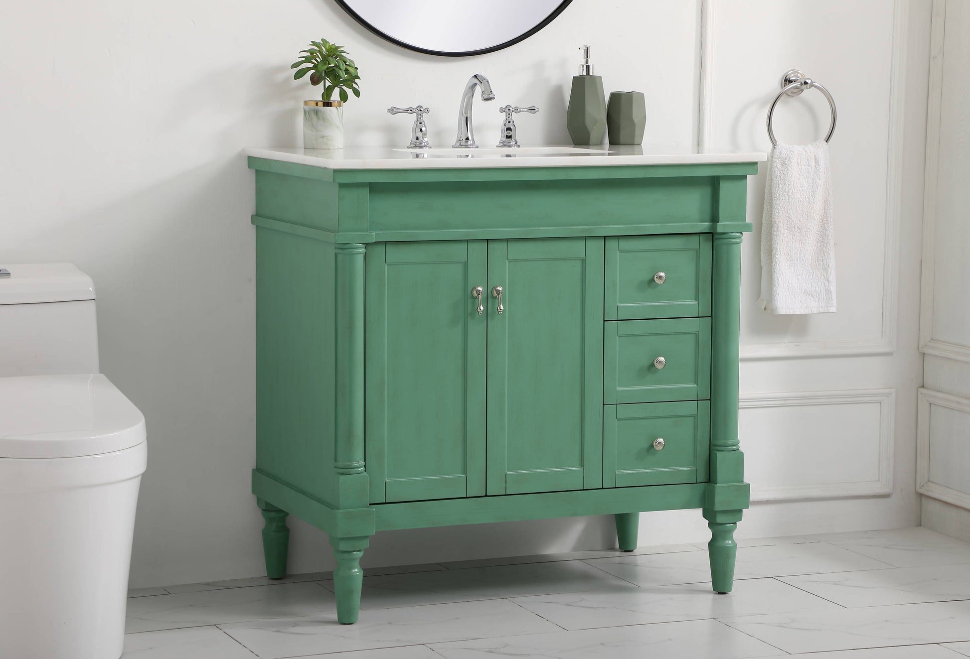 Ever Living Charlie 36-Inch Single Sink Vanity in Vintage Mint with a White And Brown Vein Marble Countertop, VF12336VM-VW, FINAL PRICE: $599.99 + TAX [FBM-134]