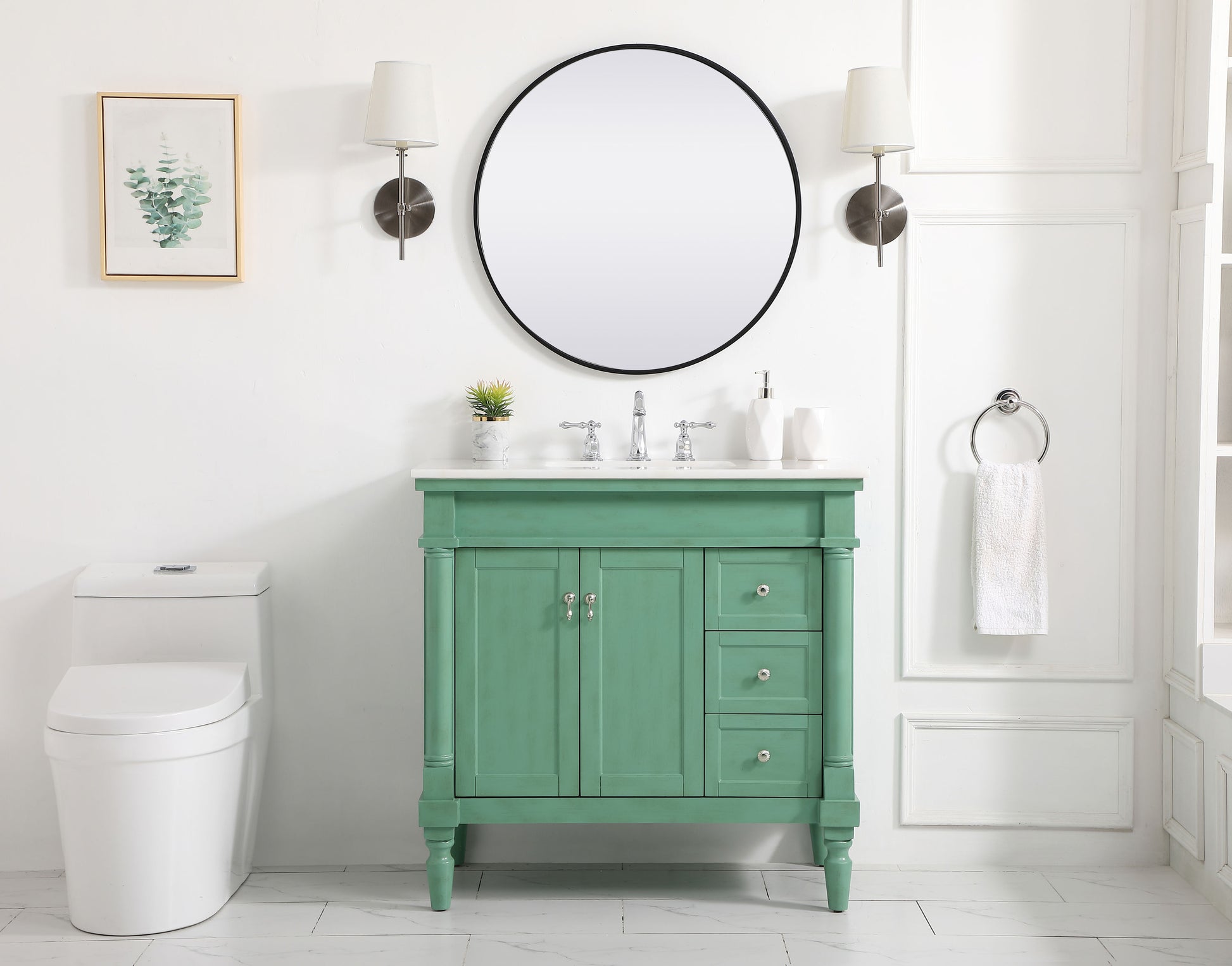 Ever Living Charlie 36-Inch Single Sink Vanity in Vintage Mint with a White And Brown Vein Marble Countertop, VF12336VM-VW, FINAL PRICE: $599.99 + TAX [FBM-134]