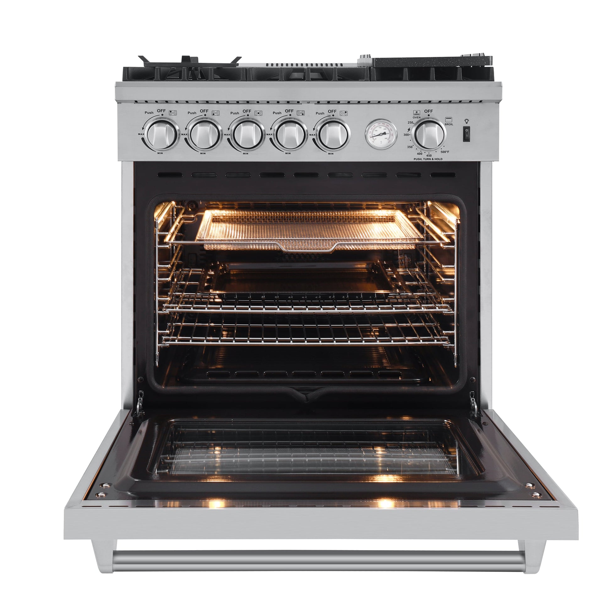 FORNO Lazio 30-in 5 burners 4.32-cu ft Air Fry Convection Oven Freestanding Natural Gas Range ( Stainless steel )