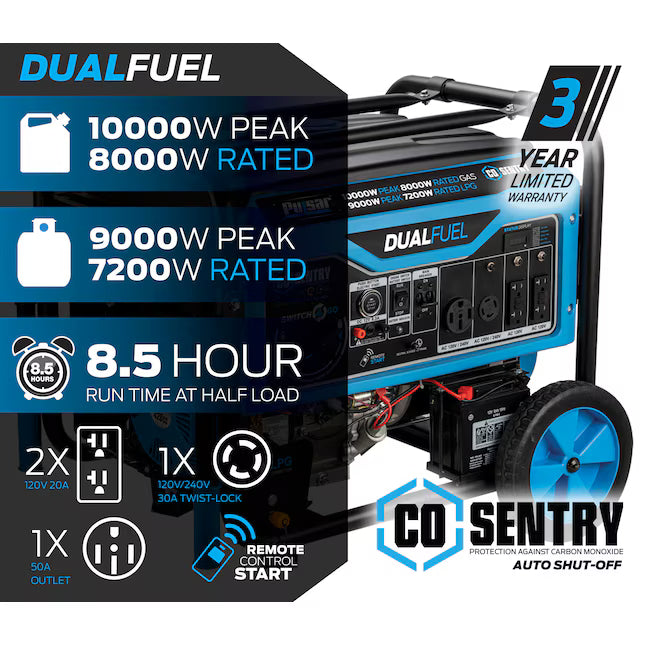 Pulsar Products 10000 Starting / 8000 Running Watt Gasoline/Liquid propane Dual fuel Portable Generator [FBM-305]