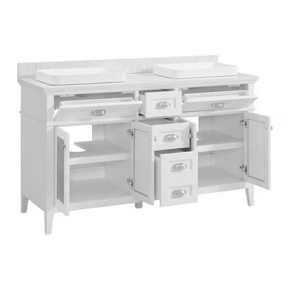 Nicole Curtis Northville 60-in Matte White Oak Vanity with Semi-Recessed Engineered Carrara Marble Top, 1922VA-60-341-925-SR, FINAL PRICE: $799.99 + Tax