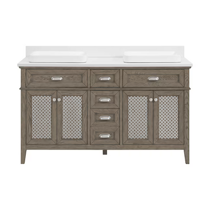 Nicole Curtis Northville 60-in Rustic Taupe Oak Semi-Recessed Double Sink Bathroom Vanity with White Engineered Stone, 1922VA-60-267-901-SR, FINAL PRICE: $1299.99 + Tax