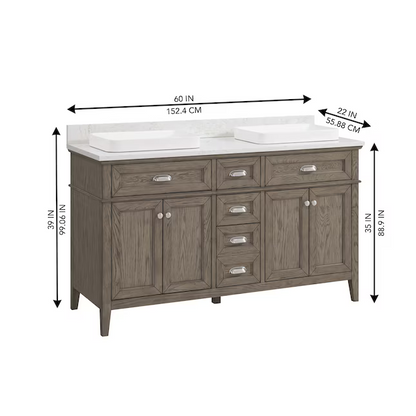 Nicole Curtis Northville 60-in Rustic Taupe Oak Semi-Recessed Double Sink Bathroom Vanity with Calacatta Engineered Marble Top, 1922VA-60-267-926-SR, FINAL PRICE: $799.99 + Tax