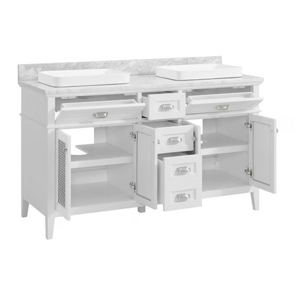 Nicole Curtis Northville 60-in Matte White Oak Semi-Recessed Double Sink Bathroom Vanity with Carrara Natural Marble Top, 1922VA-60-341-900-SR, FINAL PRICE: $1299.99 + Tax