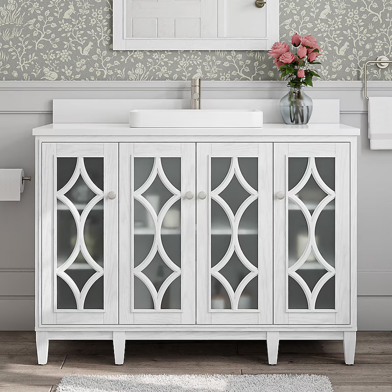 Kathy Ireland Home Southport 48-in White Oak Semi-Recessed Single Sink Bathroom Vanity with White Engineered Stone Top, 1591VA-48-241-925-SR, FINAL PRICE: $559.99 + Tax