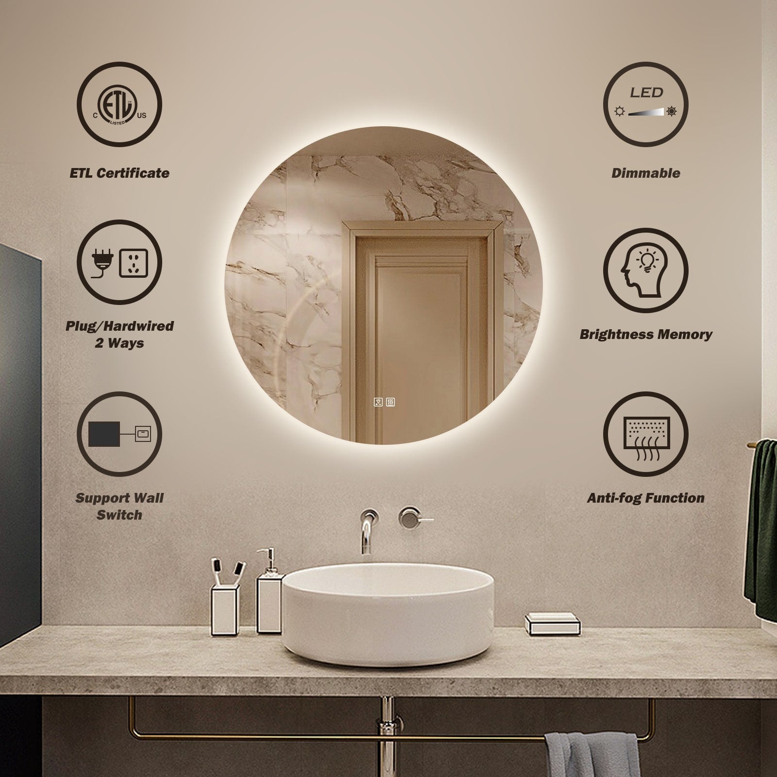 Helena 32-in Frameless LED Mirror with Defogger MA05R32TD-OL, FINAL PRICEl: $219.99 + TAX