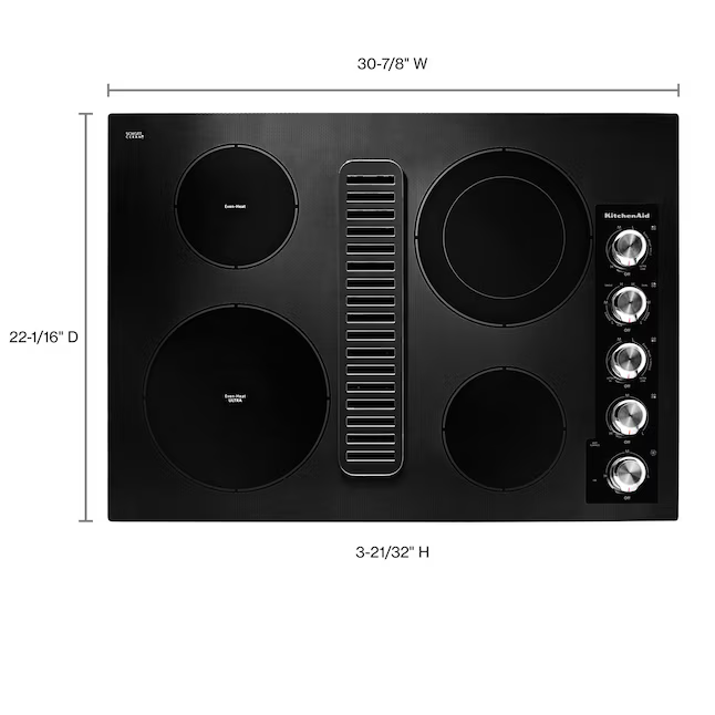 KitchenAid 30-in 4 burners Smooth Surface (Radiant) Stainless Steel Electric Cooktop with Downdraft Exhaust, KCED600GSS/01 *JR2508, Retail: $2,499.00, FINAL PRICE: $1,399.99 + TAX