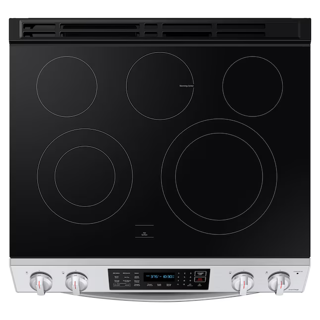 Samsung 30-in Glass Top 5 burners 6.3-cu ft Air Fry Slide-In Electric Range (Fingerprint Resistant Stainless Steel), NE63BG8315SS *BG, MSRP: $1,099.00, FINAL PRICE: $799.99 + TAX