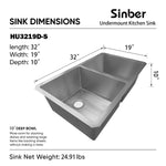 Duko Sink 32-IN Undermount Double Bowl (Sink Only), HU3219D-S