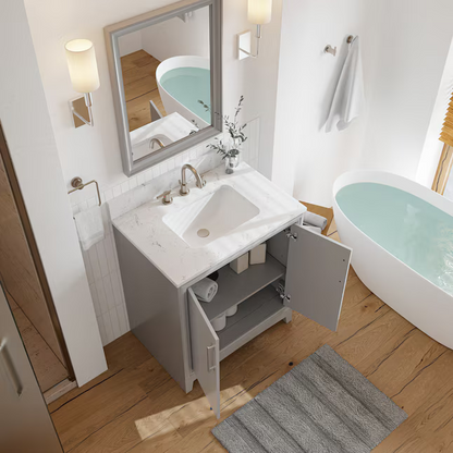 Ellen DeGeneres Norbeck 31-in Light Gray Undermount Single Sink Bathroom Vanity with Carrara Engineered Marble Top, 2342VA-31-242-925-UM, FINAL PRICE: $349.99 + Tax