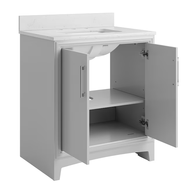 Ellen DeGeneres Norbeck 31-in Light Gray Undermount Single Sink Bathroom Vanity with Carrara Engineered Marble Top, 2342VA-31-242-925-UM, FINAL PRICE: $349.99 + Tax