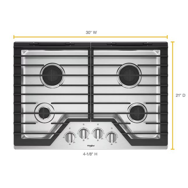 Whirlpool 30-inch 4 Burners Gas Cooktop with EZ-2-Lift™ Hinged Cast-Iron Grates