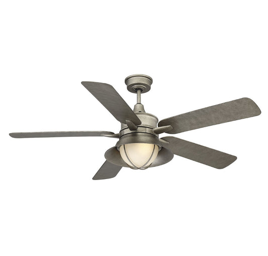 52-625-5AS-242 Hyannis 52-IN Indoor/Outdoor Ceiling Fan With Remote and Light Kit in Aged Steel (Damp Rated), MSRP: $606.00, CLEARANCE DISCOUNT! LOC: Savoy C