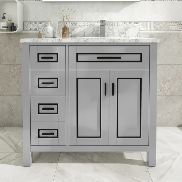 Venice 36-inch Vanity in Gray with Carrara White Marble Top, VV236G-TV236S, Retail: $1,399.95, CLEARANCE PRICE: $599.99 + TAX