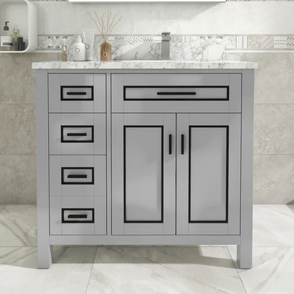 Venice 36-inch Vanity in Gray with Carrara White Marble Top, VV236G-TV236S, Retail: $1,399.95, CLEARANCE PRICE: $599.99 + TAX