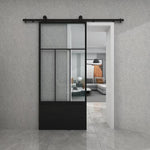 Division 37 in. x 84 in. 3/4 Lite Clear Glass Black Metal Finish Sliding Barn Door with Hardware Kit, [FB296]