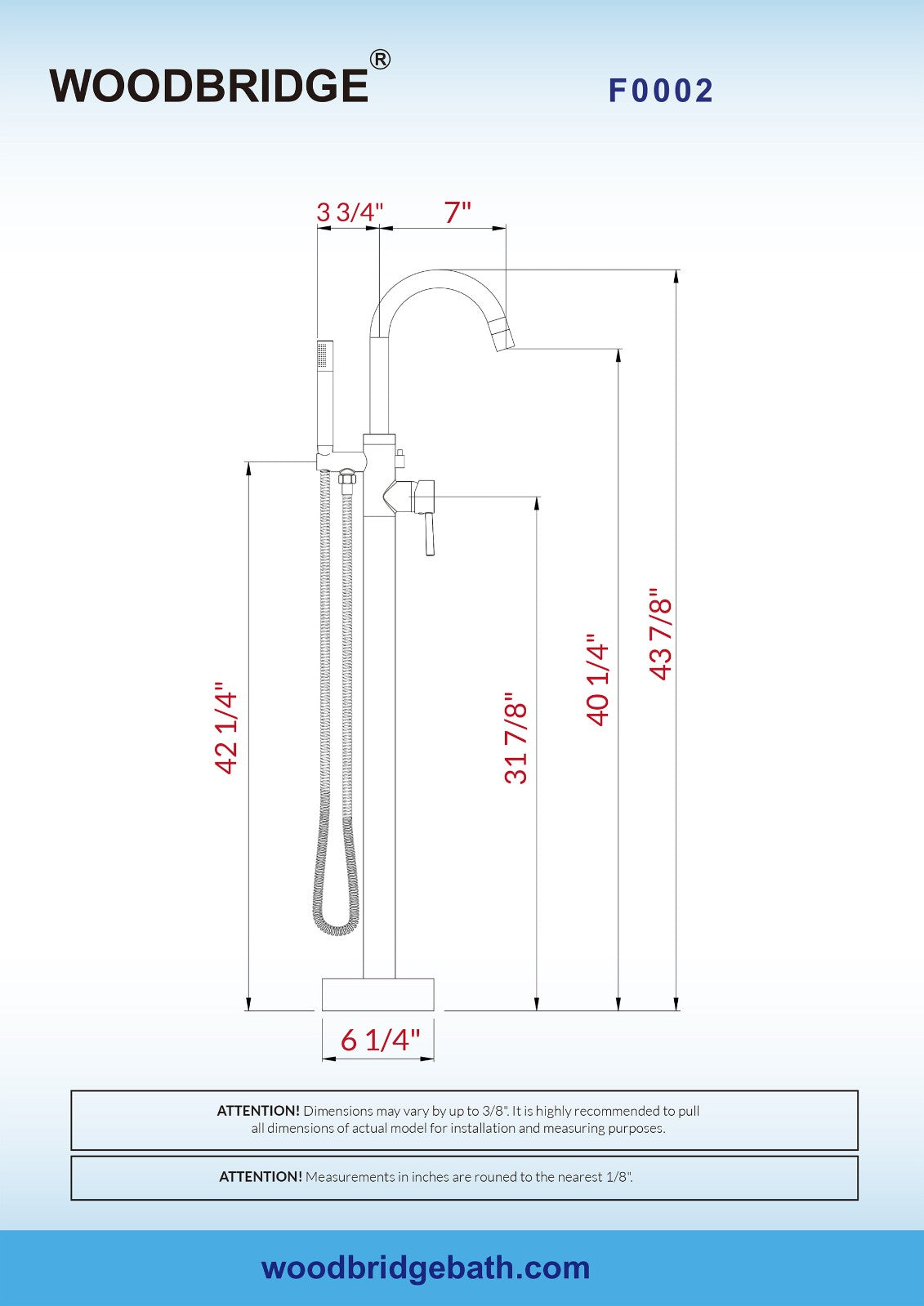 Woodbridge Freestanding Tub Faucet Bathtub in Chrome with Hand Shower
