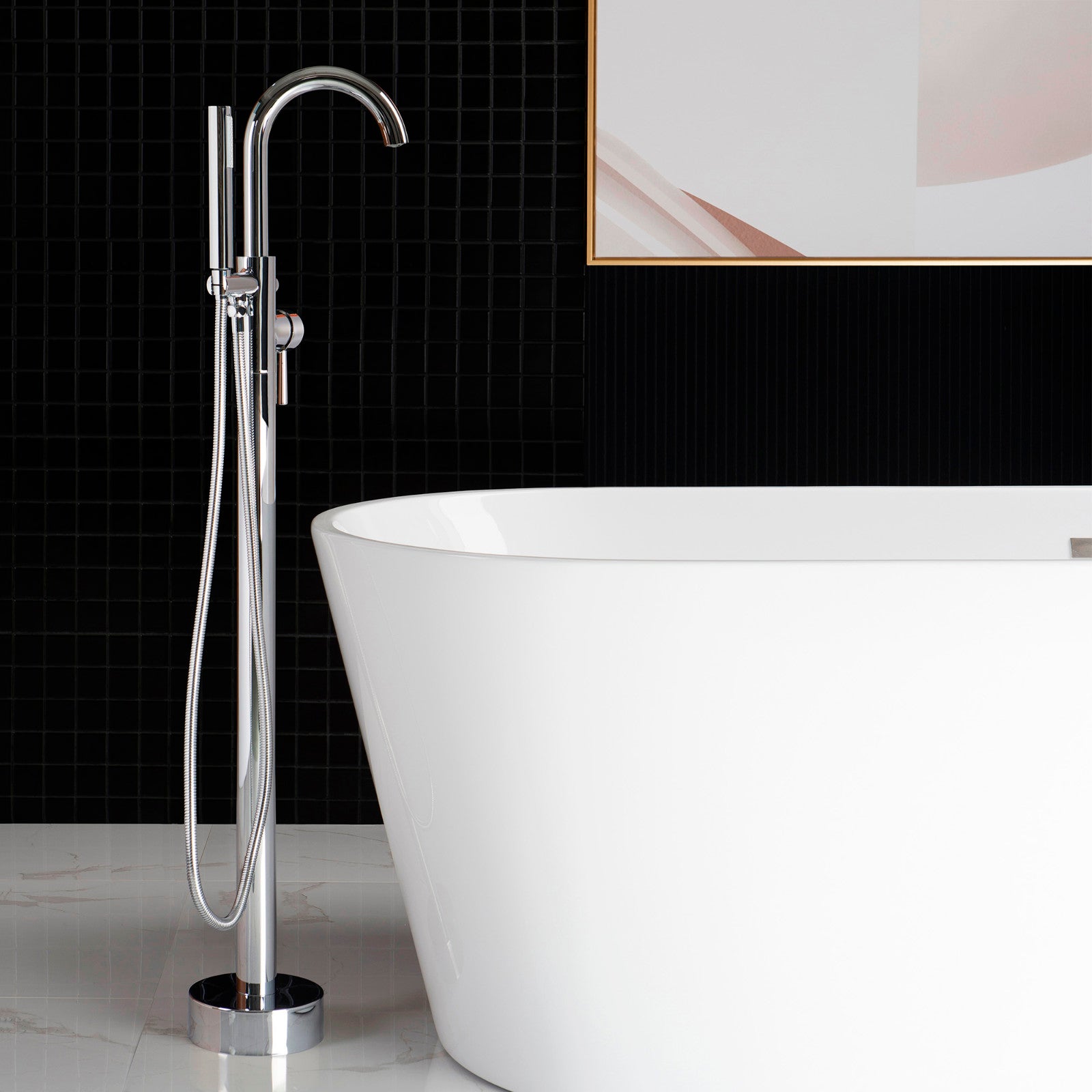 Woodbridge Freestanding Tub Faucet Bathtub in Chrome with Hand Shower