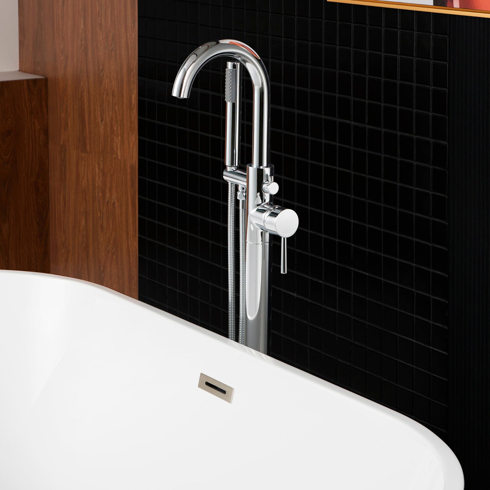 Woodbridge Freestanding Tub Faucet Bathtub in Chrome with Hand Shower